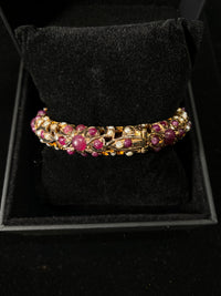 1940's Solid Yellow Gold Bangle Bracelet w/ 67 Pearls & 61 Rubies -$30K Appraisal Value w/ CoA } APR 57