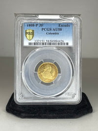 PCGS AU58, 1808 Colombia Escudo Gold Coin, From The Eldorado Collection-w/$1,500 APR of CoA! APR 57