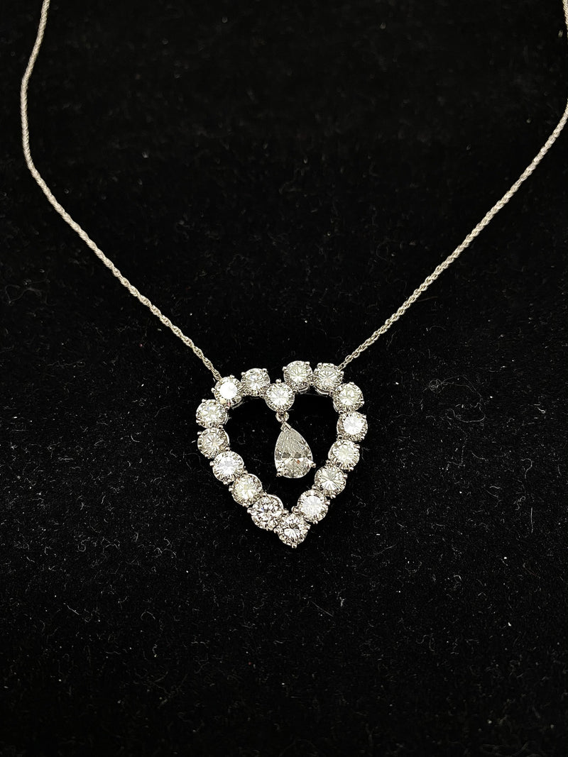 Solid White Gold 5 Ct. Diamonds Heart ShapeBrooch / Pendant Necklace - $60K Appraisal Value w/ CoA! APR 57