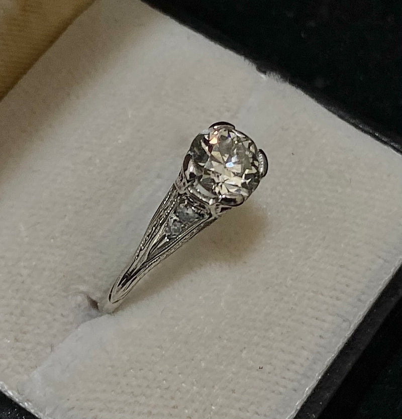 1920's Antique Filigree Platinum & Old Mine Diamond Ring - $30K Appraisal Value w/CoA} APR57