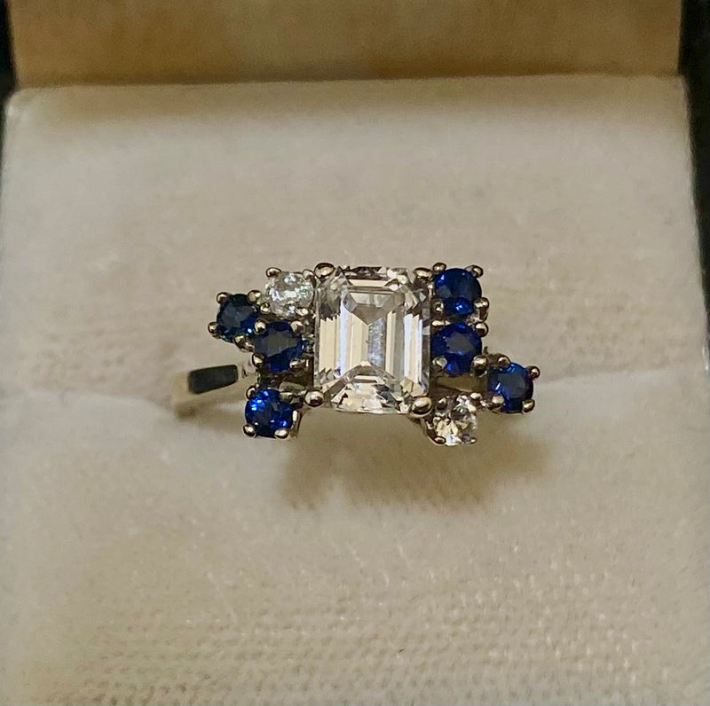 Unique Designer SWG White Sapphire & Sapphire Ring - $2K Appraisal Value w/CoA} APR57