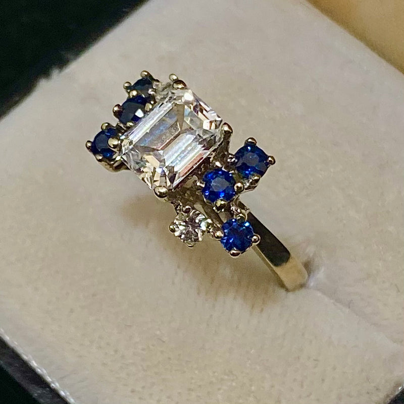 Unique Designer SWG White Sapphire & Sapphire Ring - $2K Appraisal Value w/CoA} APR57