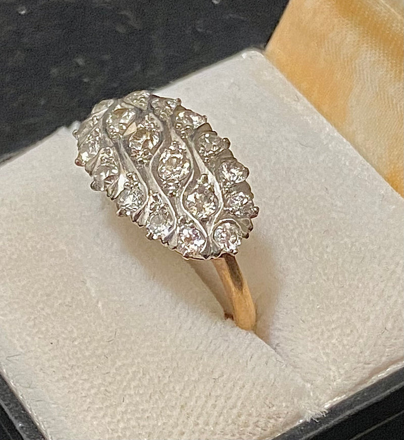 1920s Antique Solid Rose Gold/Platinum Ring with 18-Old Mine Diamonds - $10K Appraisal Value w/CoA} APR57