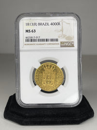 Brazil João Prince Regent Gold, 4000 Reis, 1813 Rare Coin, NGC MS 63, - w/ $10k APR of CoA! APR 57
