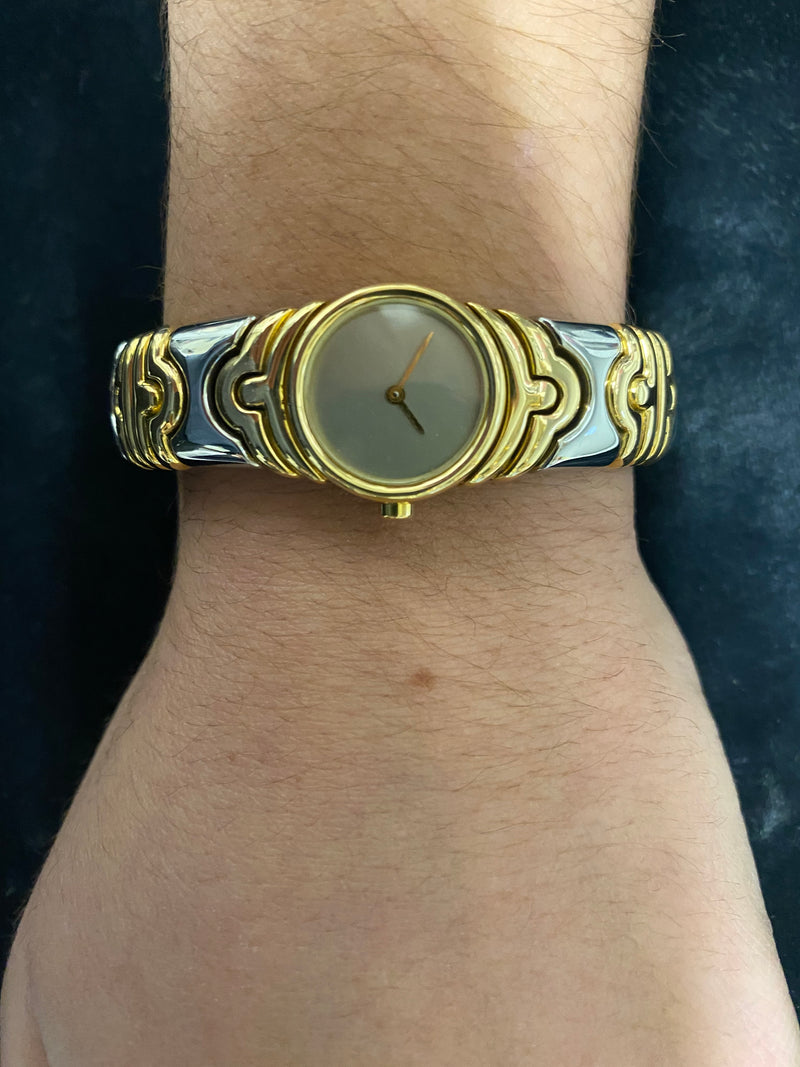 BVLGARI Parentesi Two-Tone 18k Yellow Gold And Stainless Steel Ladies Cuff Wristwatch - $30K Appraisal Value! ✓ APR 57