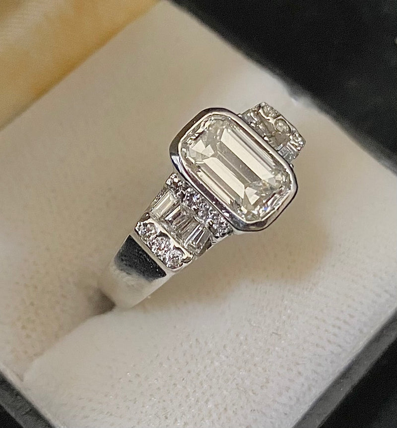 Unique Designer 18K White Gold Emerald Cut 22-Diamond Ring - $80K Appraisal Value w/CoA} APR57
