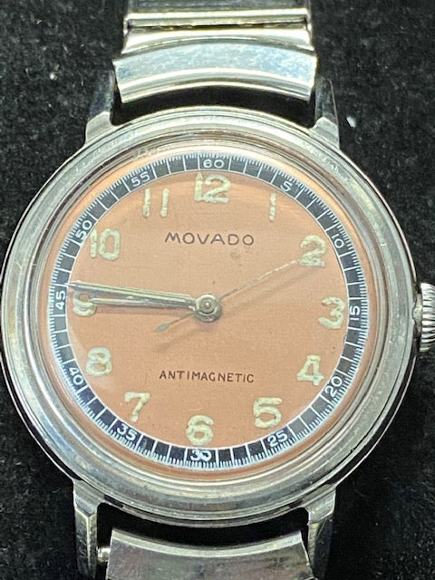 MOVADO Antimagnetic 1940s Military Style RARE Salmon Dial - $10 APR Value w/ CoA! APR57