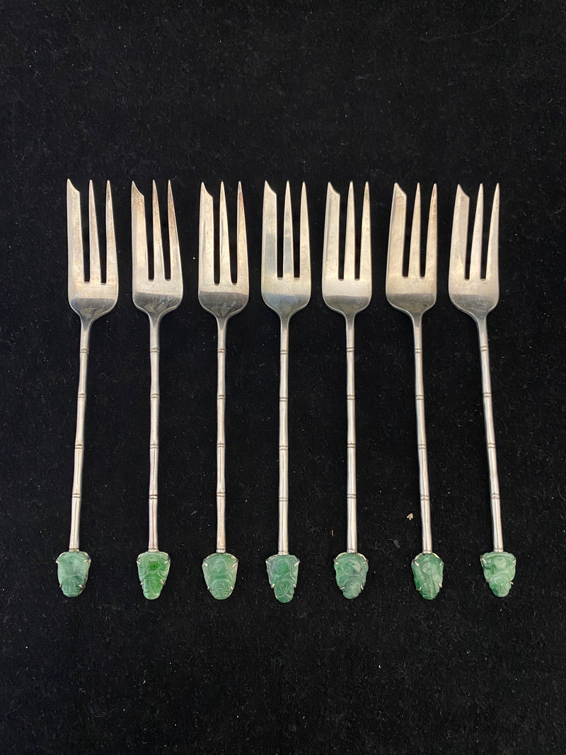 Lee Yee Ming 900 Silver Forks with Jade Buddhas - $5K APR Value w/ CoA! APR57
