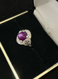 INCREDIBLE 1910’s Victorian Design 18K White Gold Star Ruby and Diamond Ring - $80K Appraisal Value w/ CoA! APR 57