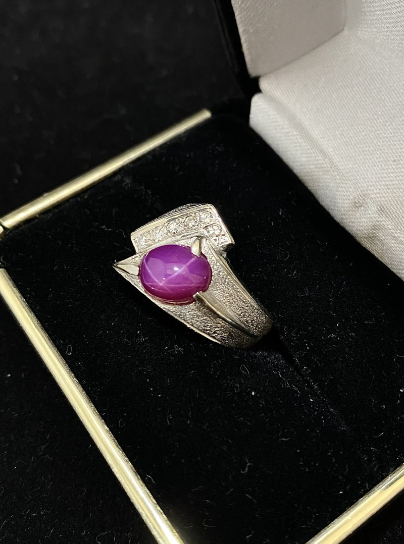 Unique Designer Solid White Gold Star Ring Ruby and Diamonds - $7K Appraisal Value w/ CoA! APR 57