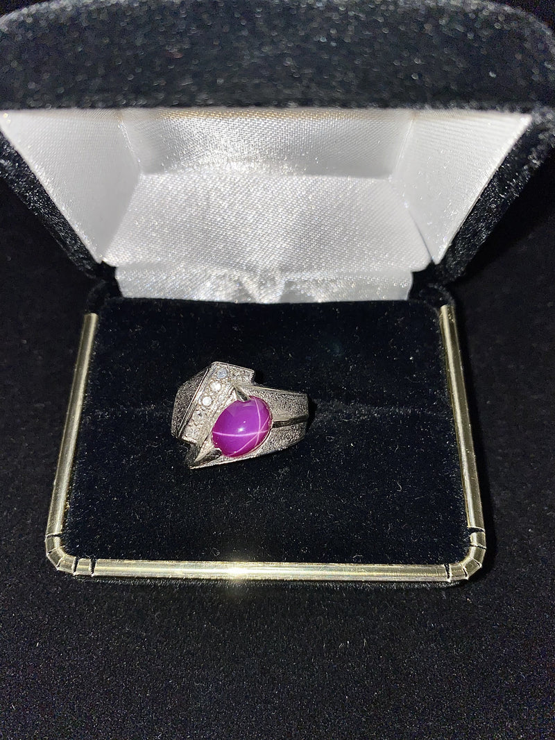 Unique Designer Solid White Gold Star Ring Ruby and Diamonds - $7K Appraisal Value w/ CoA! APR 57