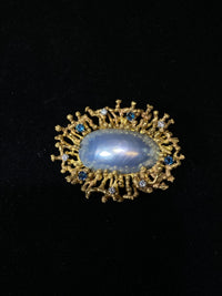 Original Dunay Mabe Pearl Brooch with Diamond and Sapphire in 18K Yellow Gold Appraisal $30K VALUE APR 57