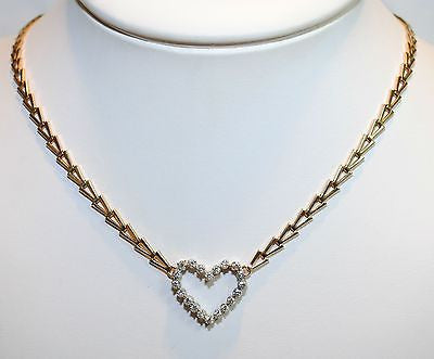 1970s Diamond Heart Necklace with Abstract 14K Yellow Gold Chain - $6K VALUE APR 57