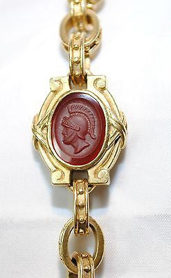 1950's Vintage Etruscan-Style Roman Soldier Cameo Bracelet with Carnelian, Green Agate, Sapphire, Emerald & Ruby - $40K VALUE APR 57