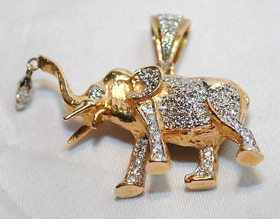 Contemporary 1 Carat Diamond Encrusted Elephant Pendant in Solid 14K Yellow Gold - $8K VALUE APR 57