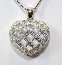Contemporary Diamond Heart Basket-Weave Pendant in 18K White Gold - $8K VALUE APR 57