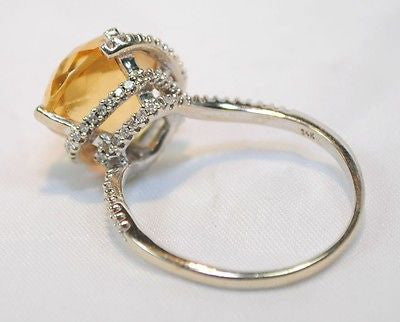 Contemporary 9.5 Carat Citrine and Diamond Ring in 14K White Gold - $6K VALUE APR 57