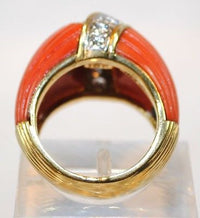 VAN CLEEF & ARPELS Vintage 1970s Carved Red Coral & Diamond Ring in 18K Yellow Gold - $35K VALUE, UGL Certified! APR 57