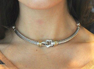 Contemporary David Yurman Ruby & Diamond Choker Necklace in 18K Yellow Gold & Sterling Silver - $10K VALUE APR 57
