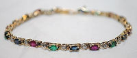 Contemporary Sapphire, Emerald, Ruby, & Diamond Bracelet in Solid 14K Yellow Gold - $8K VALUE APR 57