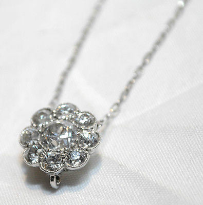 1940s Vintage 1.50 Carat Diamond Cluster Pendant Necklace in Solid 14K White Gold - $15K VALUE APR 57