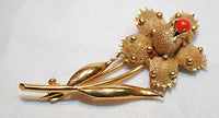 1950s Vintage Coral Flower Brooch in 18K Yellow Gold - $6K VALUE APR 57