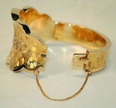 1940's Vintage Diamond & Ruby Hinged Bangle Bracelet in 18K Yellow Gold with Brushstroke Finish - $40K VALUE APR 57