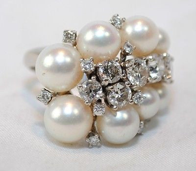 1930s Vintage 2.5 Carat Diamond & Pearl Cluster Ring in Solid 14K White Gold - $30K VALUE APR 57