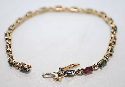 Contemporary Sapphire, Emerald, Ruby, & Diamond Bracelet in Solid 14K Yellow Gold - $8K VALUE APR 57