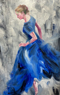 LUCILLE LEE "Lady in Blue Dress" 54" x 35" Oil on Canvas - $7K Appraisal Value! APR 57