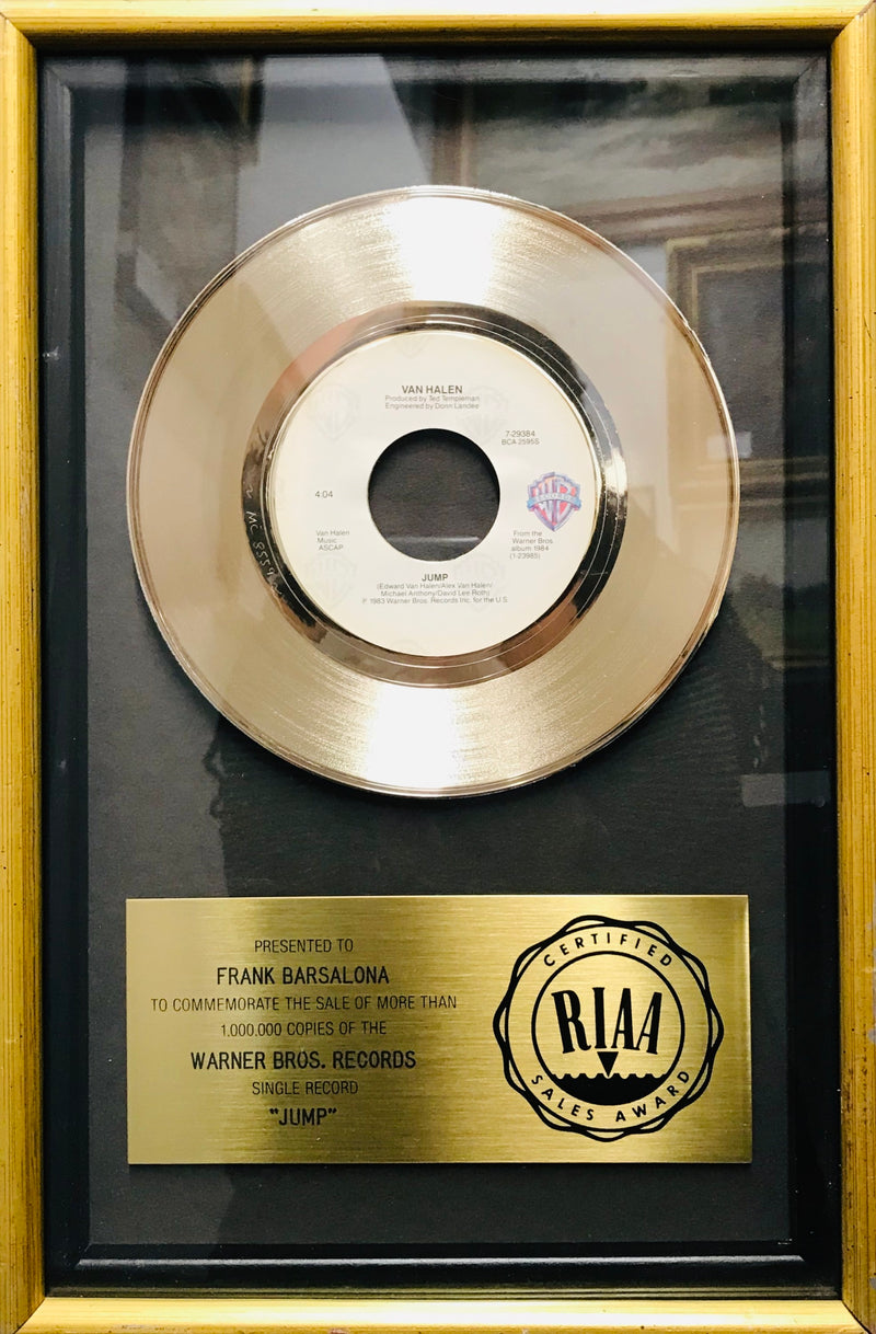 VAN HALEN "Jump" Gold Record Sales Award, 1984 - $10K Appraisal Value! APR 57
