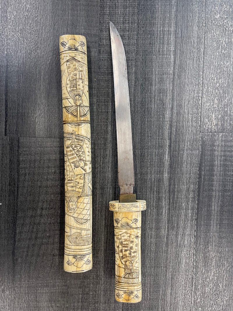 Authentic 19/20th Century Handmade Carved Bone / Ivory Dagger Sword - $8K Appraisal Value! APR57