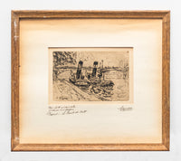 Paul Signac, "Paris: Pont des Arts with Tugs" Signed Original Etching, 1927 - $20K APR Value w/ CoA! + APR 57