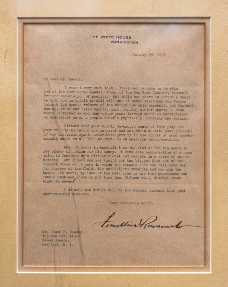 FDR Original 1937 Letter Stating Love for Hi-Scoring Baseball Games - Signed w/ Original White House Letterhead Envelope - $300K Appraisal Value! w/ CoA ✓ APR 57