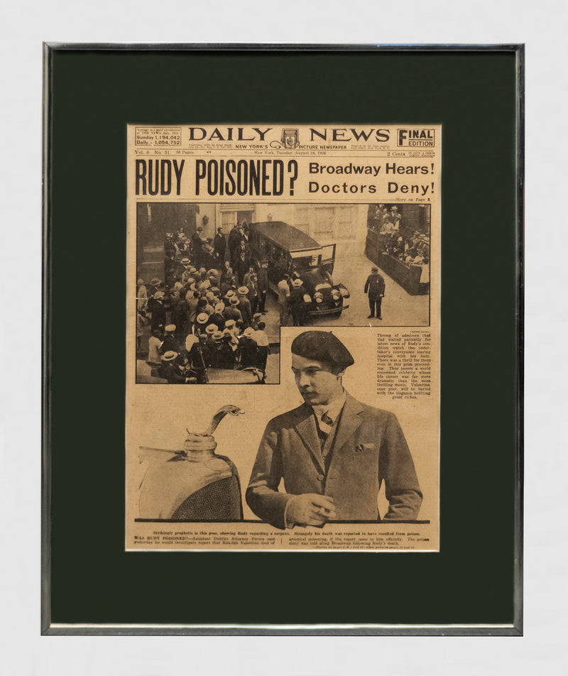 “Rudy Poisoned?” Original 1926 Daily News on Rudy Valentino -w/CoA- $2K APR!+ APR 57