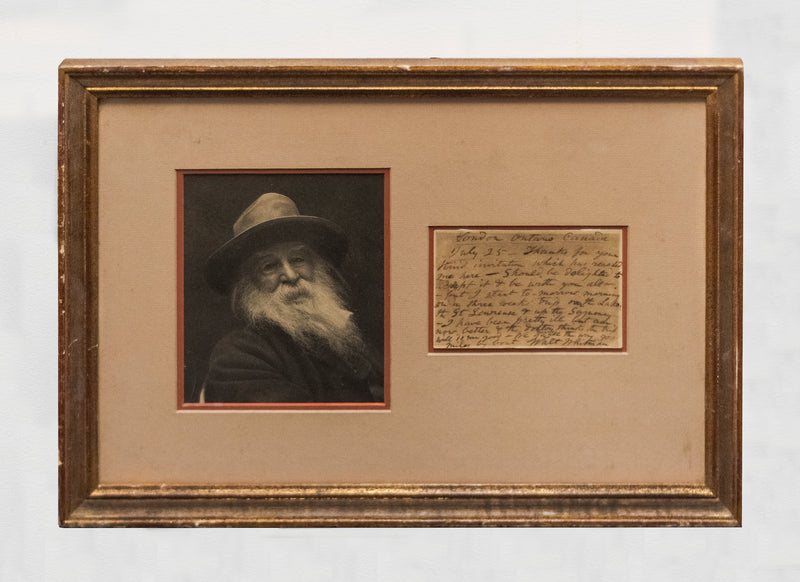 Walt Whitman, Rare Handwritten Postcard to F.B Sanborn & Photograph. C.1880S -w/CoA- & $60K APR Value!+ APR 57