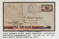 JAMES EDGERTON 1938 Autographed Vintage Envelope Commemorating 20 Yrs of 1st Air Mail Route - $1K Appraisal Value!+ APR 57