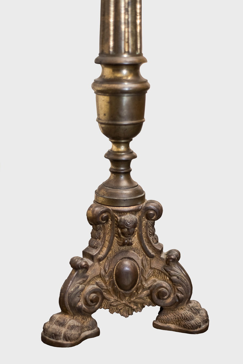 C.1890 Solid Brass 26’’ inches Tall Baroque Solid Brass Candlesticks  -w/CoA- & $8K APR Value!+