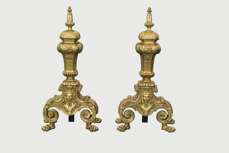 Antique Early 19th Century Plated Bronze English Baroque Andirons -w/CoA- & $20K APR Value!+ APR 57