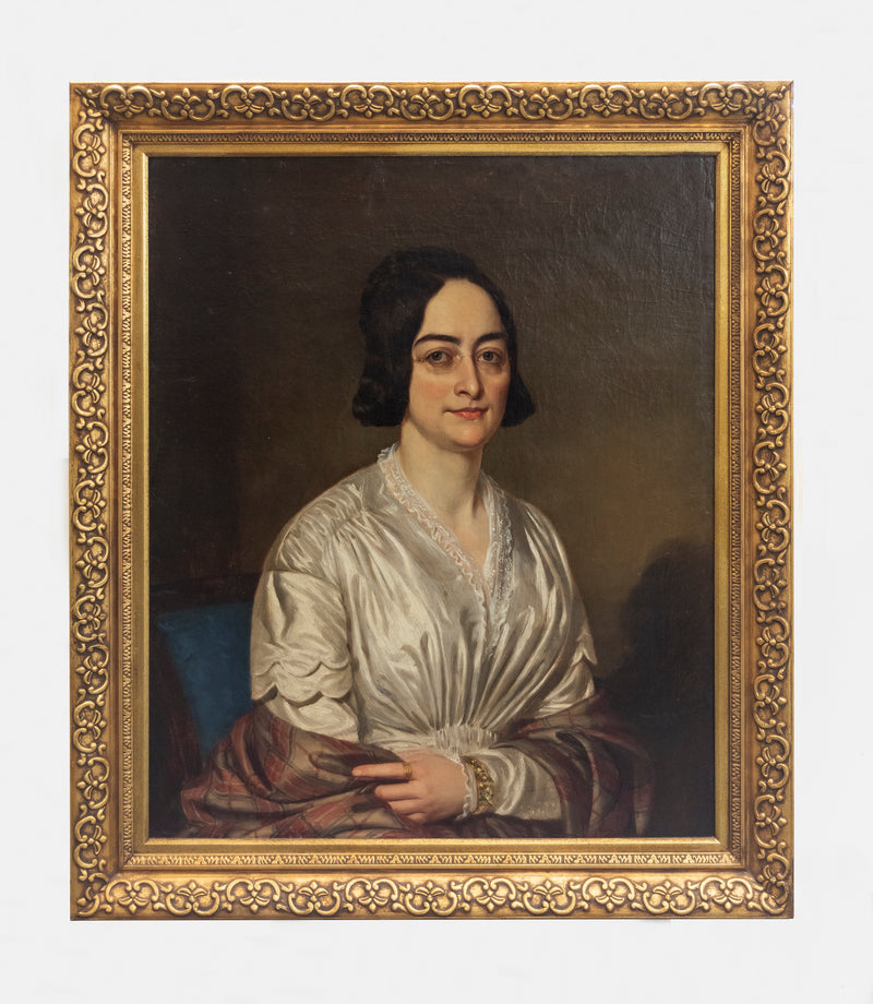 Late 1800's Formal Portrait of a Lady with Glasses Oil on Canvas with Period Gilded Frame - $40K Appraisal Value! + APR 57