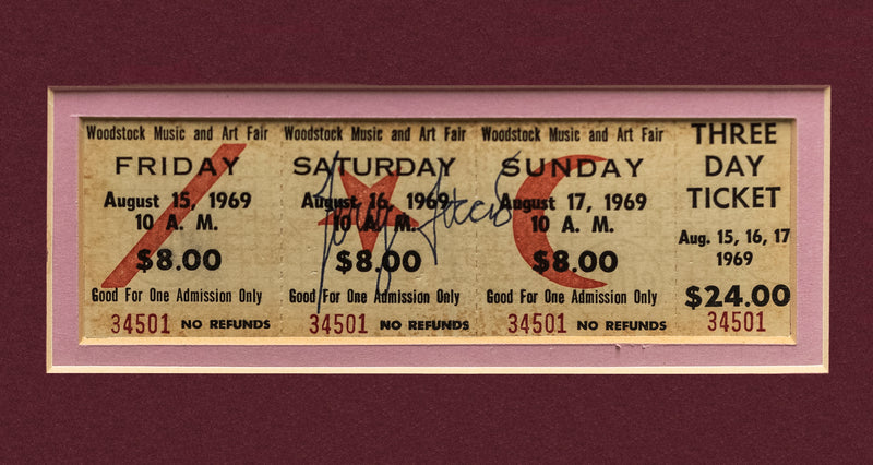 WOODSTOCK Original 1969 Signed Tickets by Jerry Garcia of The Grateful Dead - $8K APR Value w/ CoA! *✓ APR 57