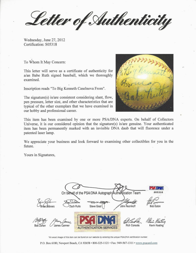 Late 1930's Babe Ruth Single Signed Baseball, PSA NM-MT+ 8.5. We'll, Lot  #19334