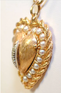 BEAUTIFUL Vintage 1950's Pearl & Diamond Keepsake YG Locket Pendant - $8K Appraisal Value! ✓ APR 57