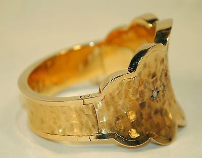 1940's Vintage Diamond & Ruby Hinged Bangle Bracelet in 18K Yellow Gold with Brushstroke Finish - $40K VALUE APR 57