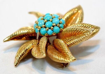 1960s Tiffany & Co. Turquoise Pinwheel Brooch in 18K Yellow Gold - $15K VALUE APR 57