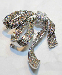 Edwardian-Style 6 Carat Champagne & White Diamond Bow Brooch in 18K White Gold - $40K VALUE } APR 57