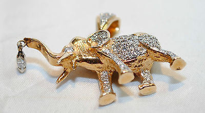 Contemporary 1 Carat Diamond Encrusted Elephant Pendant in Solid 14K Yellow Gold - $8K VALUE APR 57