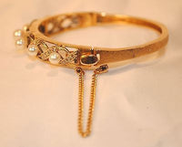 1950s Vintage Diamond and Pearl Hinged Bangle Bracelet in 14K Yellow Gold - $15K VALUE APR 57