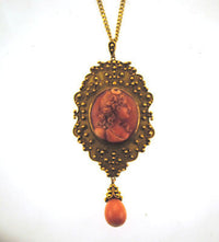 1940s Vintage Coral Cameo Pendant & Necklace in Solid 14K Yellow Gold - $15K VALUE APR 57
