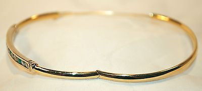 Contemporary Diamond and Emerald Two-Tone Bangle Bracelet in 14K Yellow & White Gold - $8K VALUE APR 57